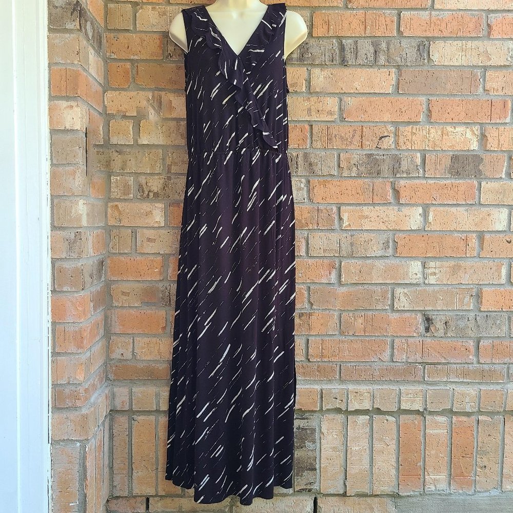 APT. 9 Maxi Dress Knit Jersey Stretch Sleeveless Elastic Waist V-neck Size L